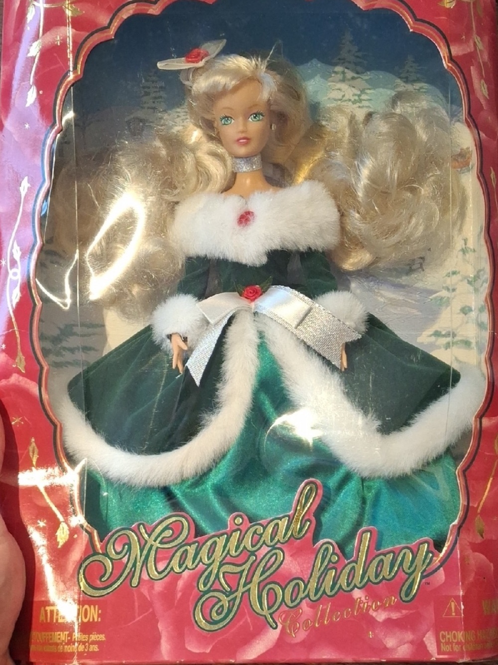 Magical Holiday Green Velvet Dress Barbie with White Faux Fur Trim